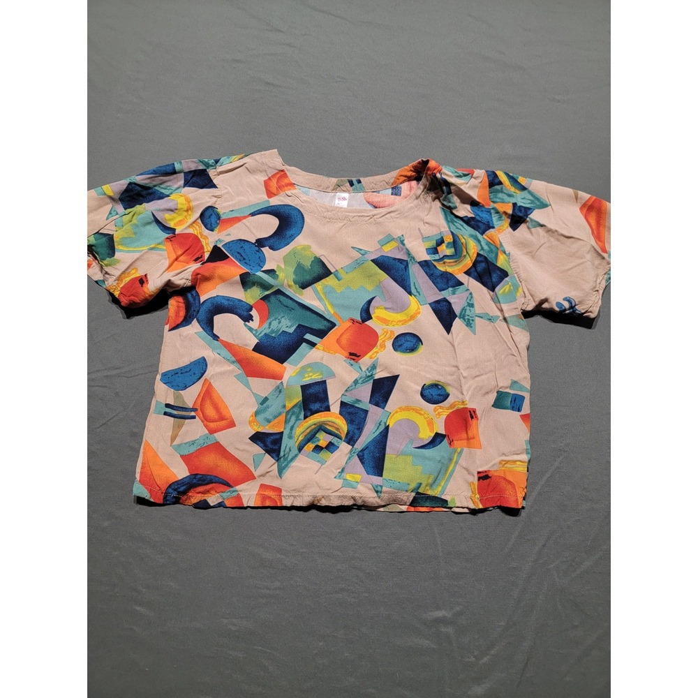 Ele Belle Women Abstract Geometric Print Crop Top Tan Multi Color Size M
